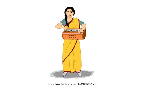 Vector design of artist playing Harmonium folk music - illustration