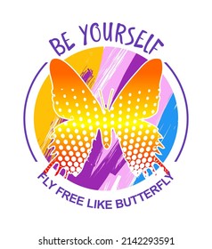 Vector design with an artistic butterfly with motivational words circled in it