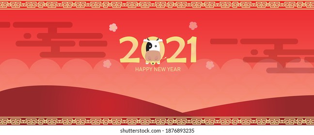 Vektordesign für das asiatische Neujahr des Oxen und des auspikant roten Hintergrunds