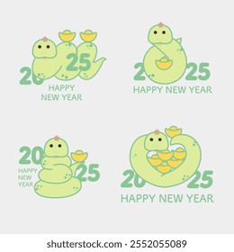 Vector design for Asian New Year featuring a snake intertwined with gold ingots.