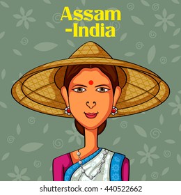 Vector design of Assamese Woman in traditional costume of Assam, India