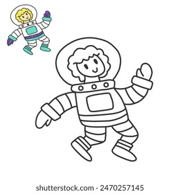 vector design astronaut drawing suitable for kids content, colouring pages, storybook, cartoon template