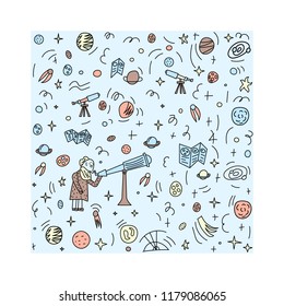 Vector design of astronomer and astronomic objects.