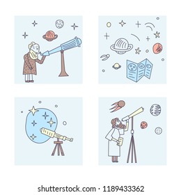 Vector design of astronomer and astronomic objects.