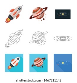 Vector design of astronomy and technology sign. Collection of astronomy and sky stock symbol for web.