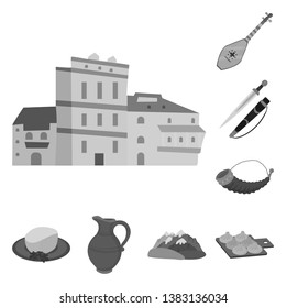 Vector design of attributes and tourism logo. Set of attributes and national vector icon for stock.