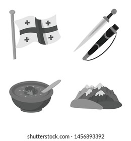 Vector design of attributes and tourism sign. Collection of attributes and national stock symbol for web.