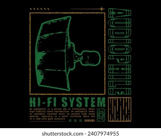 Vektordesign des audiophilen Hifi-Systems für Streetwear t shirt, hoodie etc.