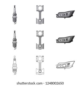 Vector design of auto and part icon. Set of auto and car vector icon for stock.