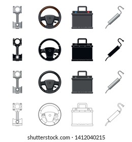 Vector design of auto and part logo. Set of auto and car stock symbol for web.