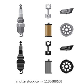 Vector design of auto and part sign. Set of auto and car vector icon for stock.
