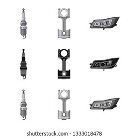 Vector design of auto and part sign. Set of auto and car stock vector illustration.
