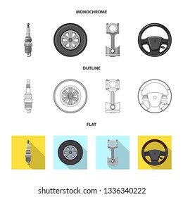 Vector design of auto and part sign. Collection of auto and car stock symbol for web.