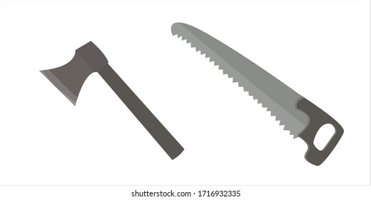 Vector design with axe and saw tools, flat elements