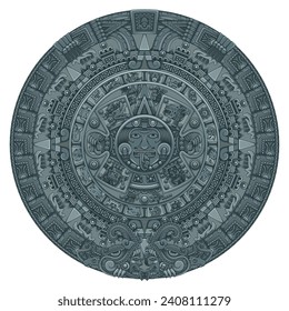 Diseño vectorial del calendario azteca, disco monolítico del antiguo México, piedra solar de la civilización azteca