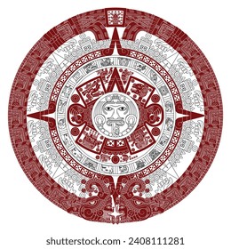 Vector design of Aztec calendar, monolithic disk of the ancient Mexica, sun stone of the Aztec civilization