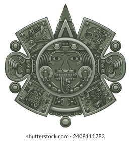 Diseño vectorial del calendario azteca, disco monolítico del antiguo México, piedra solar de la civilización azteca