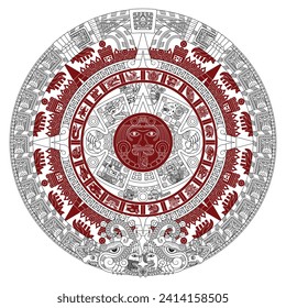 Vector design of Aztec calendar, monolithic disk of the ancient Mexica, sun stone of the Aztec civilization