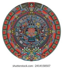 Diseño vectorial del calendario azteca, disco monolítico del antiguo México, piedra solar de la civilización azteca