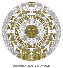 Vector design of Aztec calendar, monolithic disk of the ancient Mexica, sun stone of the Aztec civilization