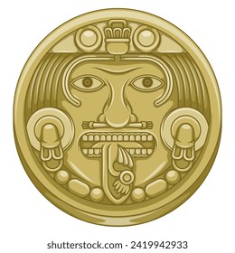 Vector design of Aztec calendar, monolithic disk of the ancient Mexica, sun stone of the Aztec civilization