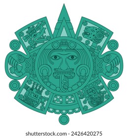 Diseño vectorial de calendario azteca, disco monolítico de la antigua México, piedra solar de la civilización azteca