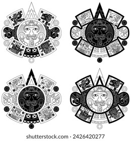Vector design of Aztec calendar, monolithic disk of the ancient Mexica, sun stone of the Aztec civilization