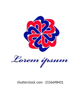 A vector design of B initial letters round monogram in red, and blue colors with text Lorem ipsum isolated on a white background