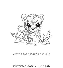 Vector design of baby jaguar in line art style flat art