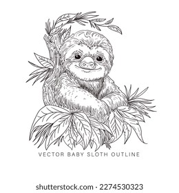 Vector design of baby sloth in line art style flat art