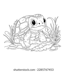 Vector design of babyturtle in line art style flat art