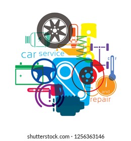 Vector design background for car mechanic service and repair.
