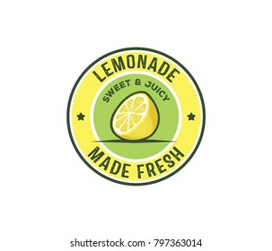 vector design badge, label, logo of lemonade beverage, lemon syrup, lemon juice, made fresh and sweet