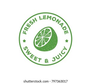 vector design badge, label, logo of lemonade beverage, lemon syrup, lemon juice, made fresh and sweet