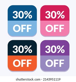 Descuento de modelo de placa de diseño de vectores de hasta un 30% Icono de paquete de emoticones de oferta especial
