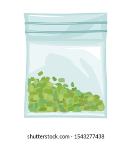 Vector design of bag and marijuana symbol. Graphic of bag and sack stock symbol for web.