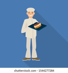 Vector design of baker and pan logo. Graphic of baker and baguette stock vector illustration.