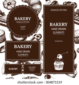 Vector design for bakery or baking shop with hand drawn bread illustration. Vintage bakery sketch background.