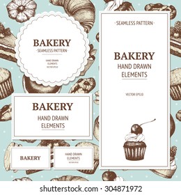 Vector design for bakery or baking shop with hand drawn bread illustration. Vintage bakery sketch background.