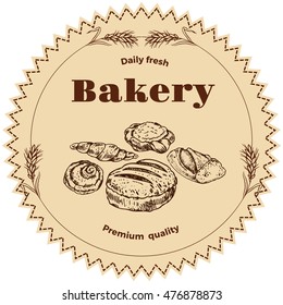 Vector design for bakery or baking shop  emblem with hand drawn bread illustration. Bakery and bread logo  for bakery shop. For signage, logos, branding, label, product packaging.