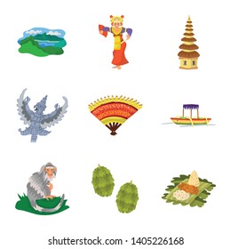 Vector design of bali and indonesia sign. Set of bali and caribbean stock vector illustration.