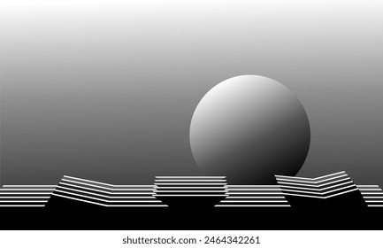 vector design of a ball behind the abstract gradation of a black building