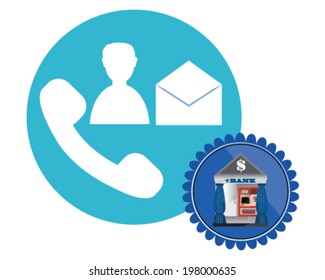 Vector design of bank, dollar, ATM symbol, contact icons, phone and envelope. 
