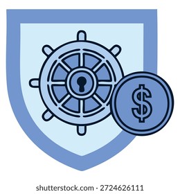Vektordesign des Banktresorgewölbes und des Finanzsicherheitssymbols perfekt für den Schutz der Cyber-Sicherheitsfinanzierung und Illustrationen zum Online-Banking-Konzept