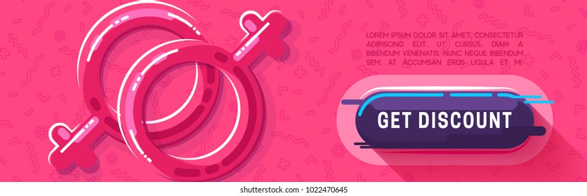 Vector design banner background. Female sex symbol, gender lesbian and women. One-fingered relations