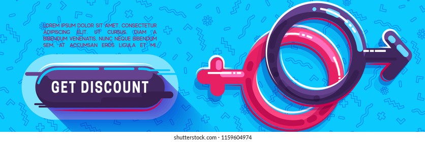 Vector design banner background, female and male sex symbol.