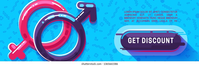 Vector design banner background, female and male sex symbol.