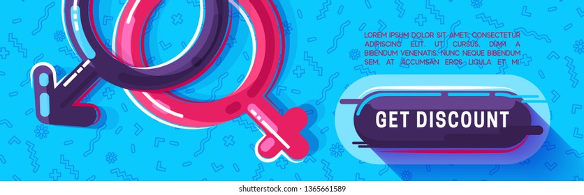 Vector design banner background, female and male sex symbol.