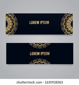 Vector design banner background, Round gradient mandala on black background.