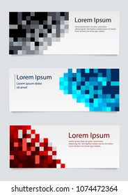 Vector design Banner background. Set of horizontal banners with square shapes. Vector abstract geometric design banner web template.
